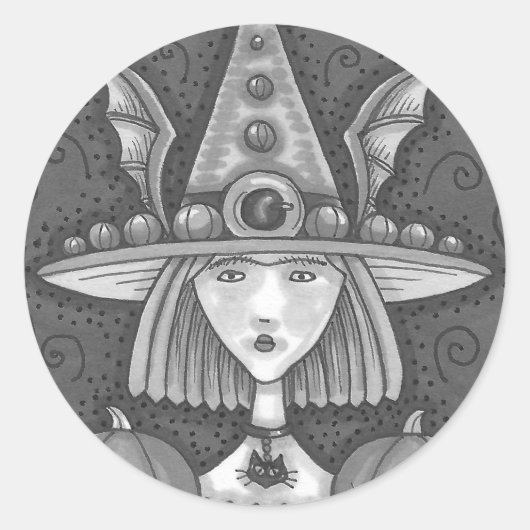 GOTHIC PUMPKIN WITCH HALLOEEN STICKER SHEET Round (Voorkant)