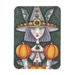 Gothic Pumpkin Witch Halloween Folk Art Magnet Magneet