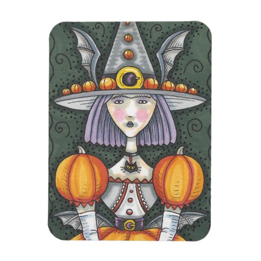 GOTHIC PUMPKIN WITCH HALLOWEEN FOLK ART MAGNET MAGNEET (Verticaal)