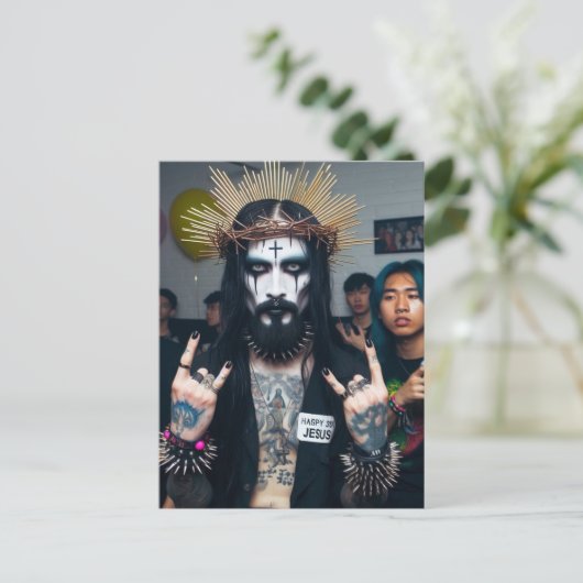 Gothic Punk Rock Jesus op zijn verjaardagsfeestje Briefkaart (Staand voorkant)