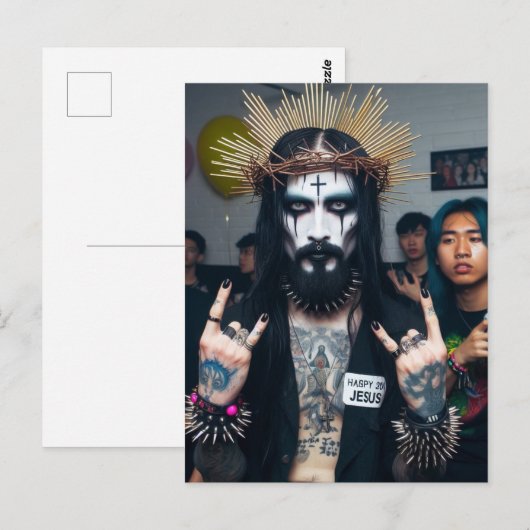 Gothic Punk Rock Jesus op zijn verjaardagsfeestje Briefkaart (Voorkant / Achterkant)