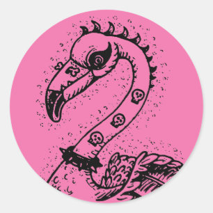 GOTHIC PUNK ROCKER FLAMINGO, SCHEDELS, VERRIJKT HA RONDE STICKER