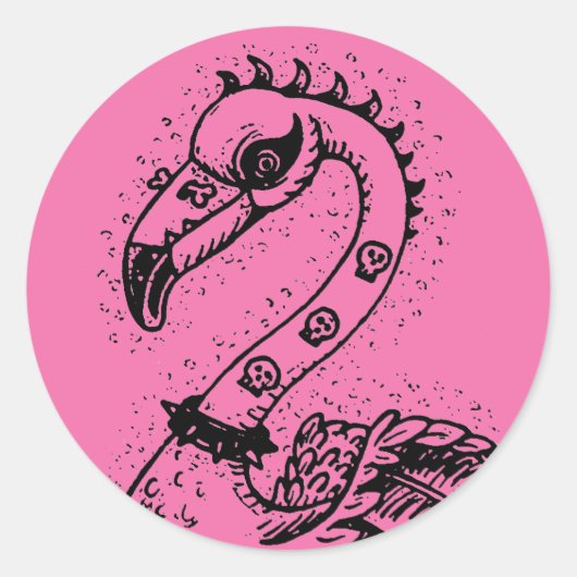GOTHIC PUNK ROCKER FLAMINGO, SCHEDELS, VERRIJKT HA RONDE STICKER (Voorkant)