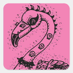 GOTHIC PUNK ROCKER FLAMINGO, SCHEDELS, VERRIJKT HA VIERKANTE STICKER