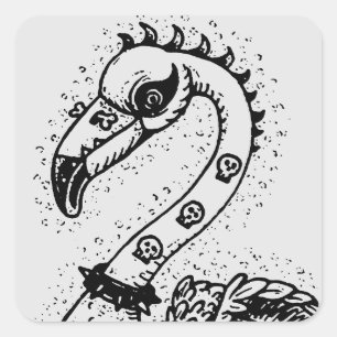GOTHIC PUNK ROCKER FLAMINGO, SCHEDELS, VERRIJKT HA VIERKANTE STICKER