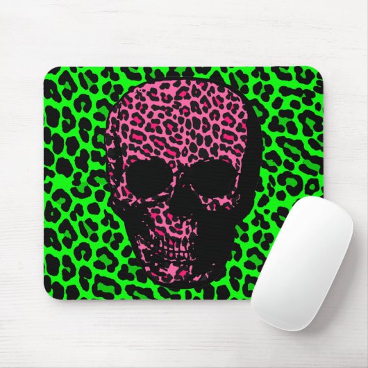 Gothic Punk Skull Green Roze Leopard Print Muismat (Met muis)