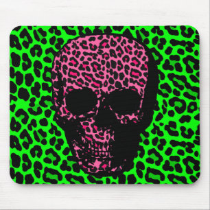 Gothic Punk Skull Green Roze Leopard Print Muismat