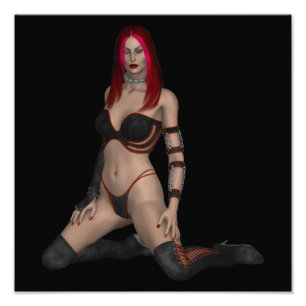 Gothic Punk Vampire Voman in Black Leather Foto Afdruk