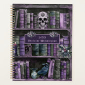 Gothic Purple Bookshelf Skull Personalized Planner (Voorkant)