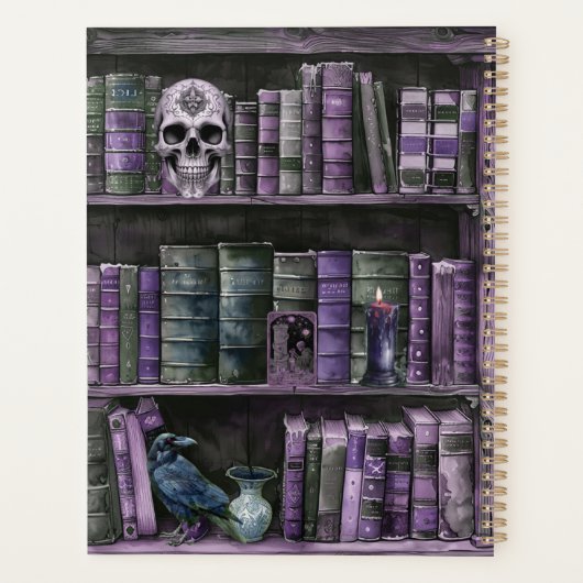 Gothic Purple Bookshelf Skull Personalized Planner (Achterkant)