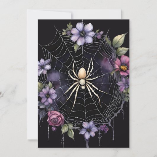 Gothic Purple Floral Spider Web Bridal Shower Kaart (Achterkant)