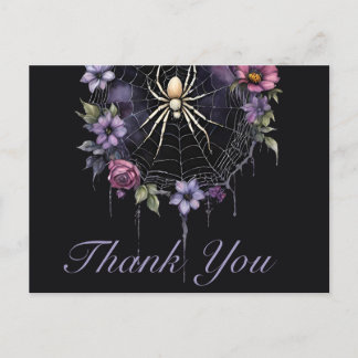 Gothic Purple Floral Spiderweb Thank You Briefkaart