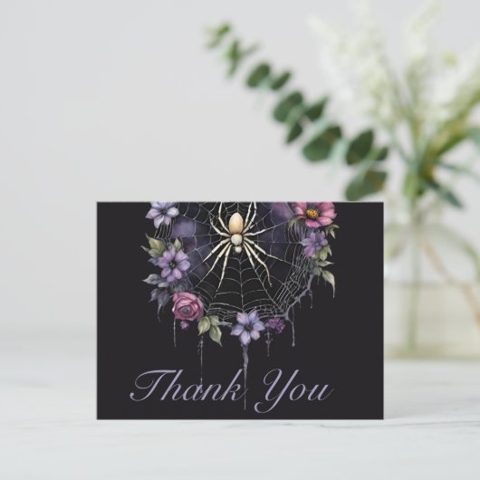 Gothic Purple Floral Spiderweb Thank You Briefkaart (Staand voorkant)