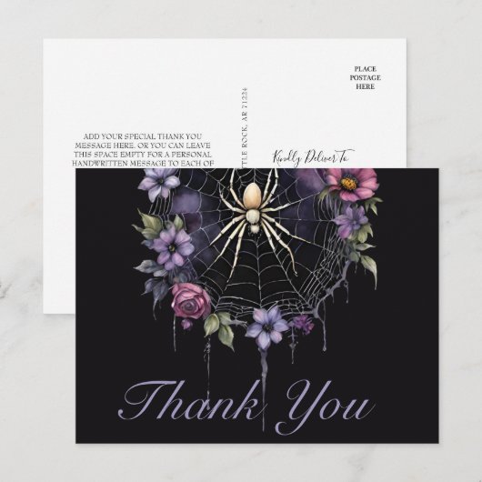 Gothic Purple Floral Spiderweb Thank You Briefkaart (Voorkant / Achterkant)