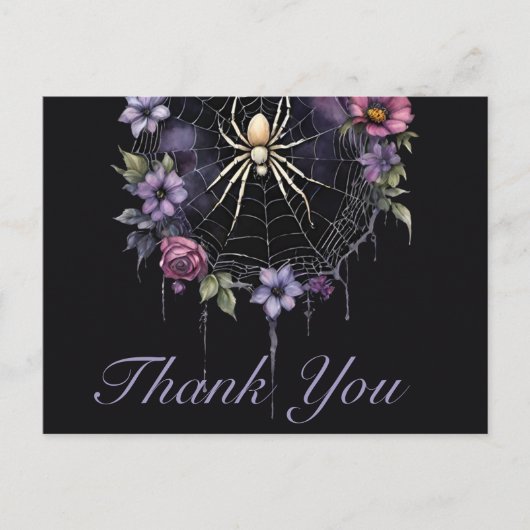 Gothic Purple Floral Spiderweb Thank You Briefkaart (Voorkant)