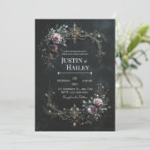 Gothic Purple Rose Gold Filigree Wedding Kaart (Staand voorkant)