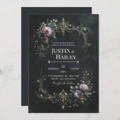 Gothic Purple Rose Gold Filigree Wedding Kaart (Voorkant / Achterkant)