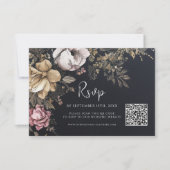 Gothic QR Code Bloemen Zwart Bruiloft RSVP Kaartje (Voorkant)