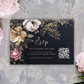 Gothic QR Code Bloemen Zwart Bruiloft RSVP Kaartje