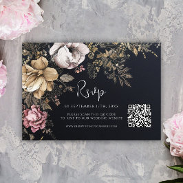 Gothic QR Code Bloemen Zwart Bruiloft RSVP Kaartje