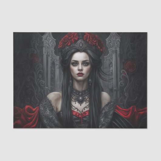 Gothic Queen Portrait Decoupage | Dark Vampire Tissuepapier (Voorkant)