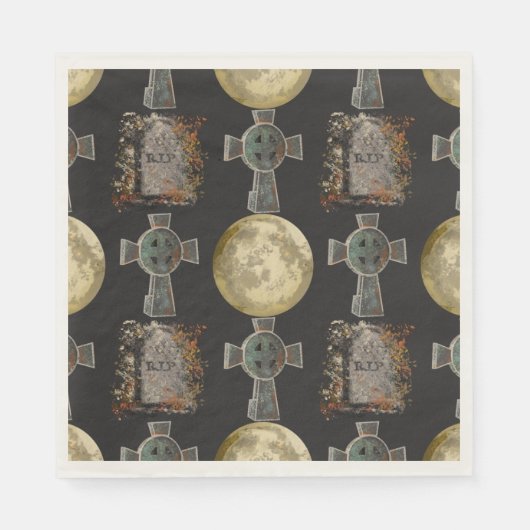Gothic R.I.P. Grafsteen Keltisch Kruis Volle Maan Servet (Voorkant)