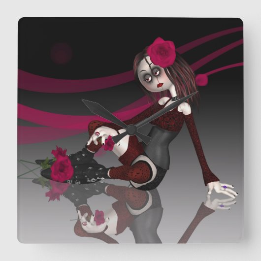 Gothic Rag Doll Clock Vierkante Klok (Voorkant)
