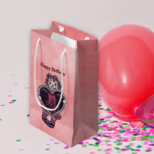 Gothic Rag Doll Met Zwart Hart Op Roze Verjaardag