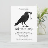 Gothic Raven and Skeleton Key Halloween Party Kaart (Staand voorkant)
