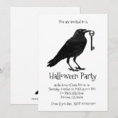 Gothic Raven and Skeleton Key Halloween Party Kaart (Voorkant / Achterkant)