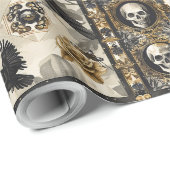 Gothic Raven and Skull Victorian Romance Print Cadeaupapier (Rol Hoek)