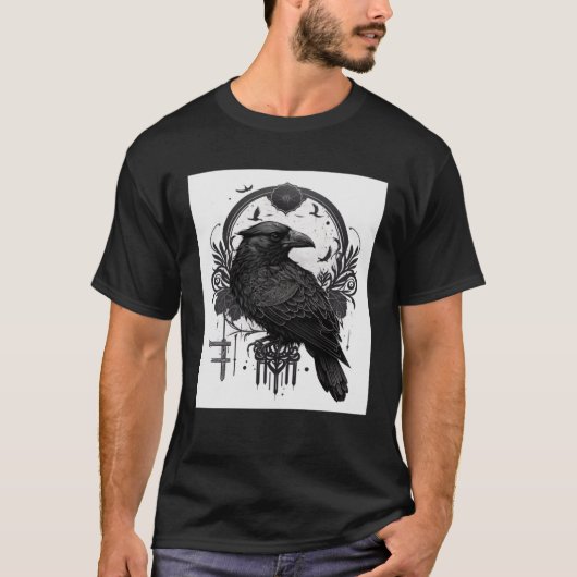 Gothic Raven Bird met Wiccan en Occulte Symbolen G T-shirt (Voorkant)