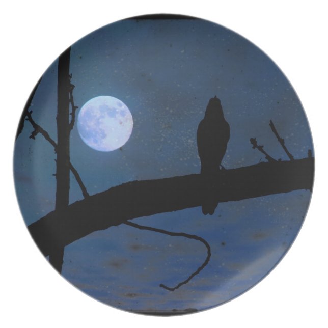 Gothic Raven Black Bird & Blue Moon 10-inch Bord D (Voorkant)