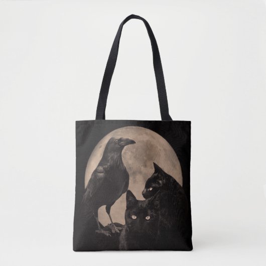 Gothic Raven, Black Cats and Moon Tote Bag (Voorkant)
