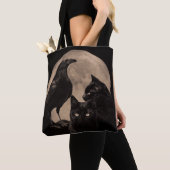 Gothic Raven, Black Cats and Moon Tote Bag (Dichtbij)