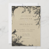 Gothic Raven Boom Gravure Zwart Tan Bruiloft Kaart (Voorkant)