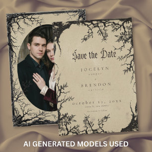 Gothic Raven Boom Zwarte Tan Trouwfoto Save The Date