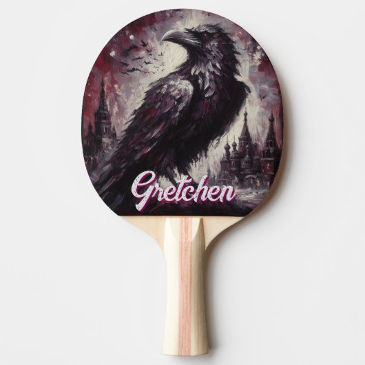 Gothic Raven Crow Bird Painting Personalized Tafeltennisbatje (Voorkant)