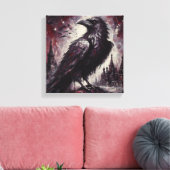 Gothic Raven Crow Bird Schilderij Zwart Rood Kunst Canvas Afdruk (Insitu (Woonkamer))