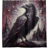 Gothic Raven Crow Bird Schilderij Zwart Rood Kunst Douchegordijn (Voorkant)