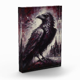 Gothic Raven Crow Bird Schilderij Zwart Rood Kunst Fotoblokken
