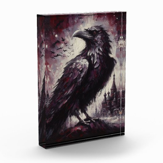 Gothic Raven Crow Bird Schilderij Zwart Rood Kunst Fotoblokken (Links)