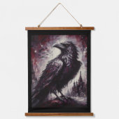Gothic Raven Crow Bird Schilderij Zwart Rood Kunst Hangend Wandkleed (Voorkant)