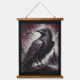 Gothic Raven Crow Bird Schilderij Zwart Rood Kunst Hangend Wandkleed
