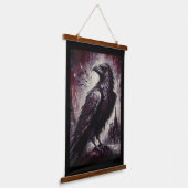 Gothic Raven Crow Bird Schilderij Zwart Rood Kunst Hangend Wandkleed (Gebogen)