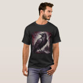 Gothic Raven Crow Bird Schilderij Zwart Rood Kunst T-shirt (Voorkant volledig)