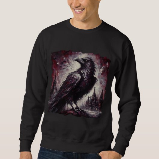 Gothic Raven Crow Bird Schilderij Zwart Rood Kunst Trui (Voorkant)