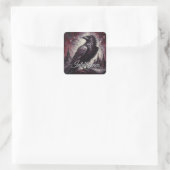 Gothic Raven Crow Bird Schilderij Zwart Rood Kunst Vierkante Sticker (Tas)