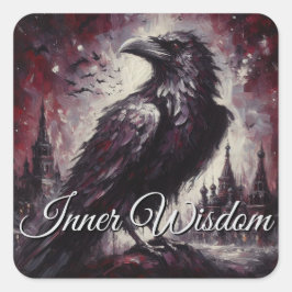Gothic Raven Crow Bird Schilderij Zwart Rood Kunst Vierkante Sticker