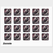 Gothic Raven Crow Bird Schilderij Zwart Rood Kunst Vierkante Sticker (Vel)